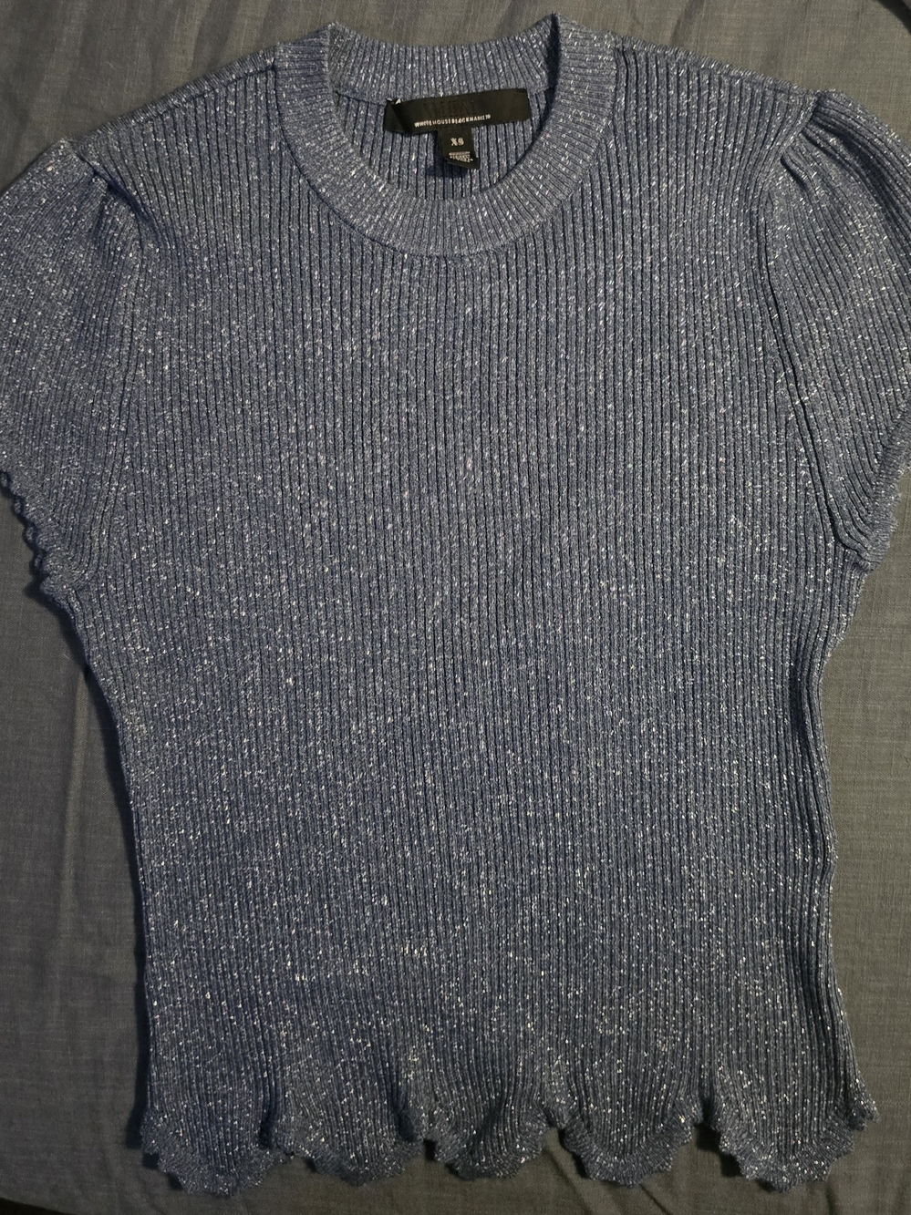 White House Black Market Shimmery Ribbed Short-Sleeve Sweater - Blue